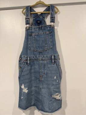 Girls denim “overalls” dress worn once